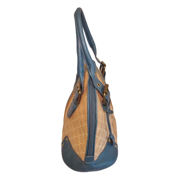 Vintage Bandolino Tan Suede w/Blue Leather Trim Purse Shoulder Bag w/Pink Lining - Picture 3 of 7